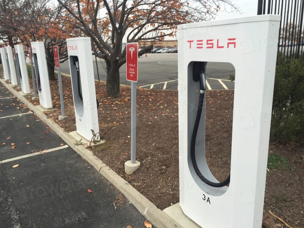Electric car charging station located